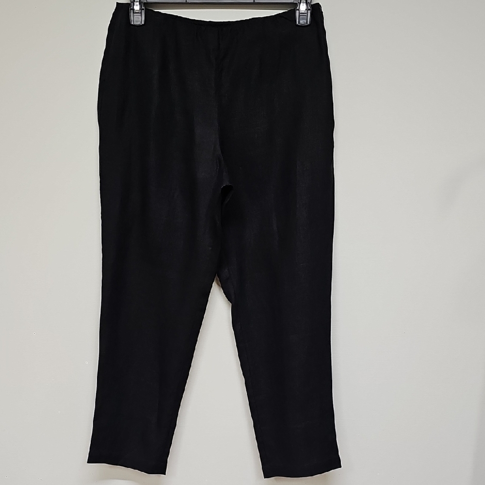 Eileen Fisher Flat Front Pants, Side Zip, Irish Linen, Black, Size Medium, NEW